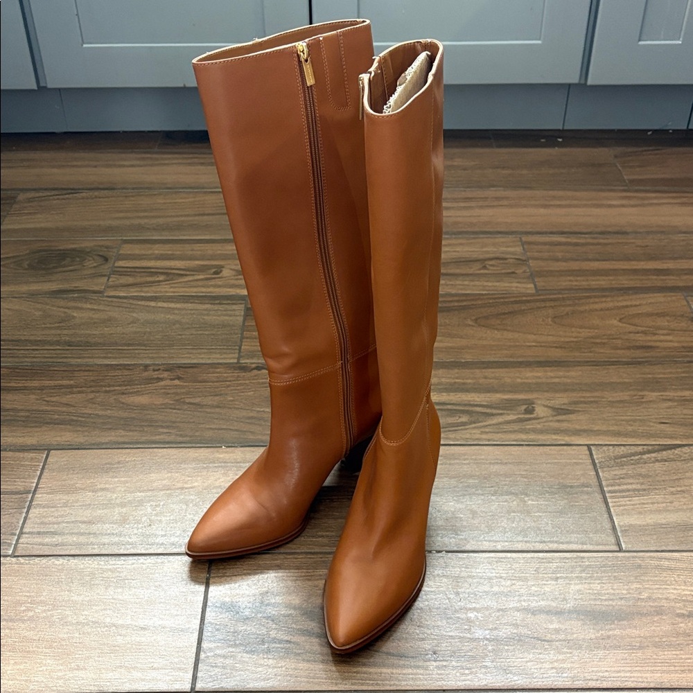 Vince Camuto X Dress Up Buttercup by Dede Radd Tan leather knee Heeled Boots